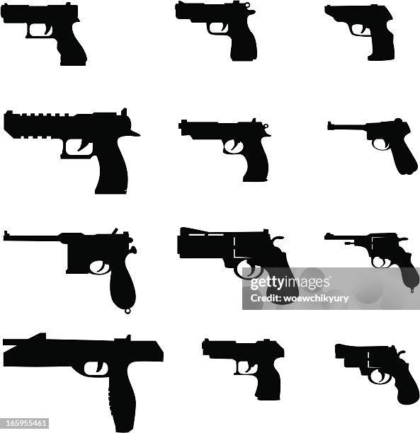 ilustraciones, imágenes clip art, dibujos animados e iconos de stock de vector pistols - handgun