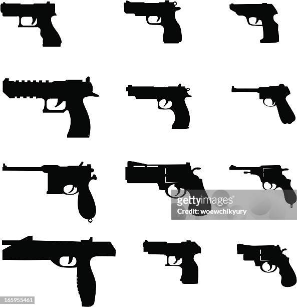 illustrazioni stock, clip art, cartoni animati e icone di tendenza di vettore pistols - handgun