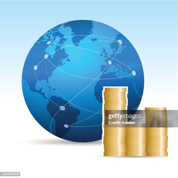 globe and coins - wire transfer stock illustrations