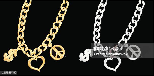 ilustraciones, imágenes clip art, dibujos animados e iconos de stock de cadena de oro y plata - necklace