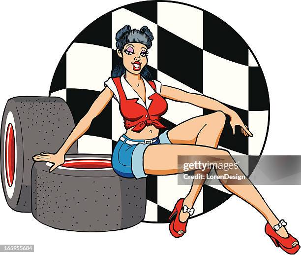 rockabilly retro pin-up girl - street racing stock illustrations