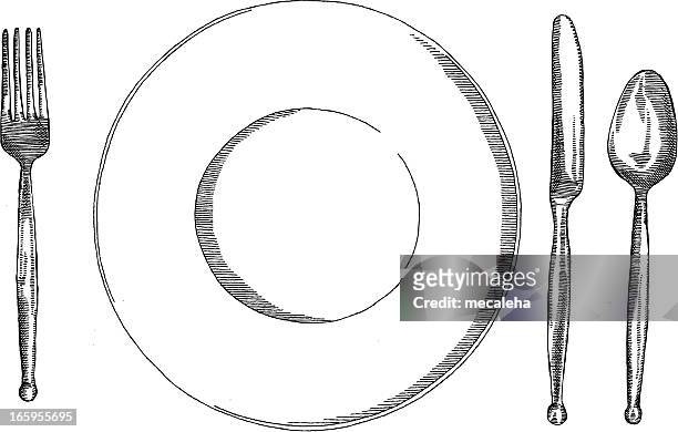 casual table setting - silverware stock illustrations