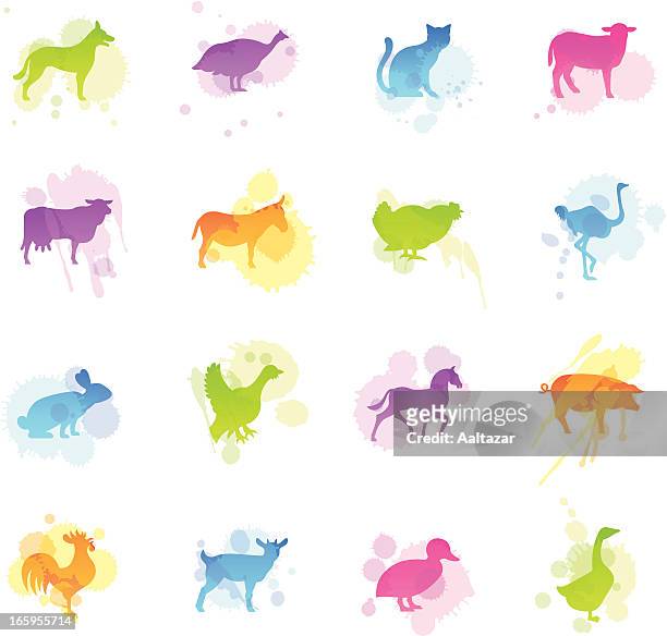 stains icons - farm animals - rooster print stock illustrations