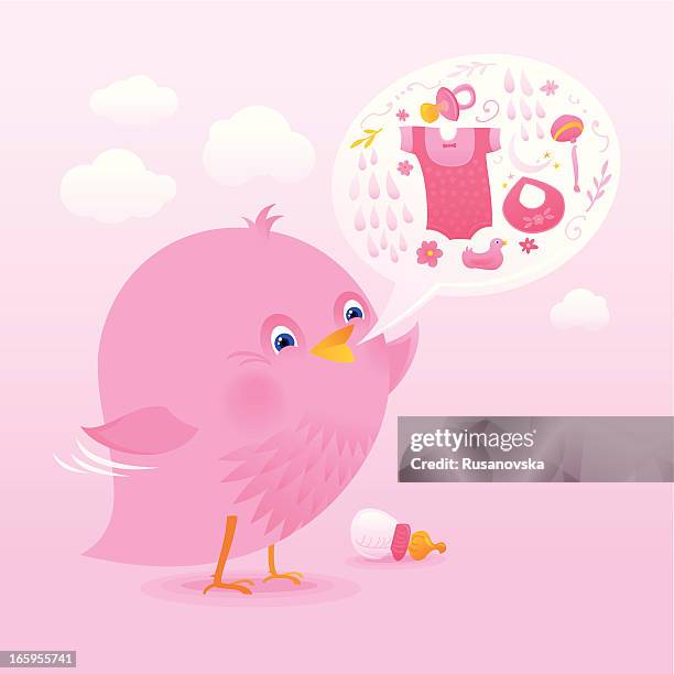 stockillustraties, clipart, cartoons en iconen met baby shower (it's a girl) - baby chicken