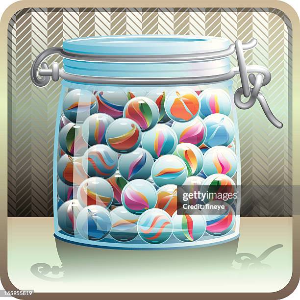 stockillustraties, clipart, cartoons en iconen met jar with marbles - glass marble