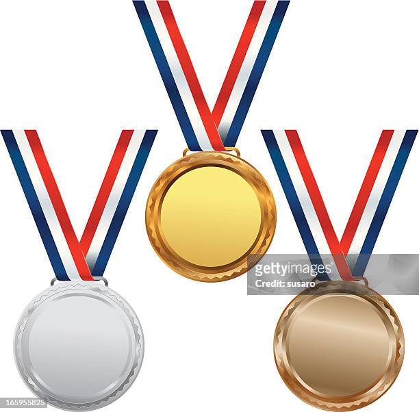 gold silver and bronze medals - gold medal stock illustrations