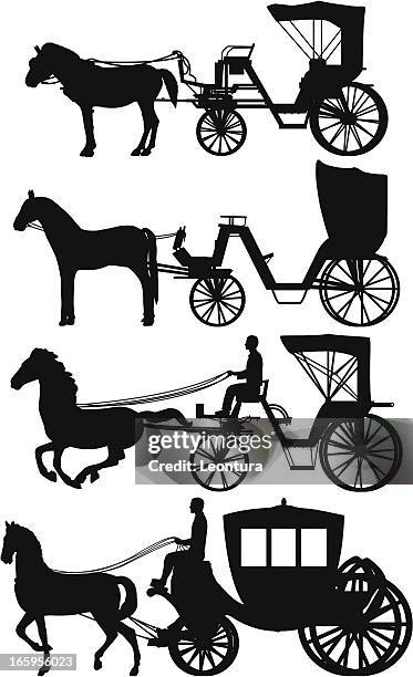 pferde und golfwagen - horse carriage stock-grafiken, -clipart, -cartoons und -symbole