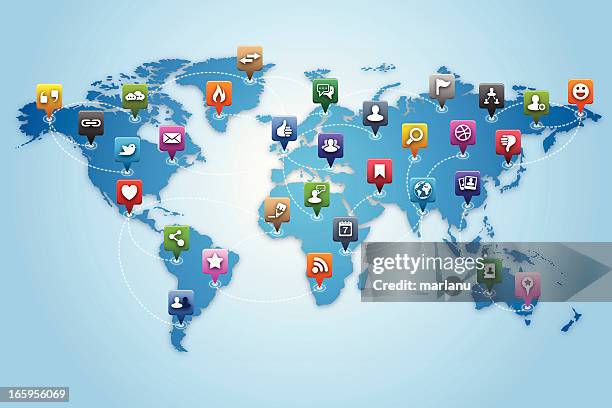 social media & blogging map - heat map stock illustrations
