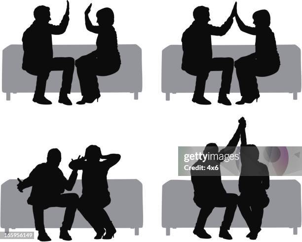 mehrere bilder von ein paar sitzt auf sofa - abklatschen stock-grafiken, -clipart, -cartoons und -symbole