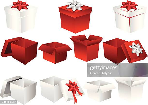 gift box set - red christmas bows stock illustrations