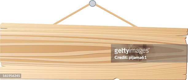 bildbanksillustrationer, clip art samt tecknat material och ikoner med a cartoon of a plank sign hanging from a nail - wood