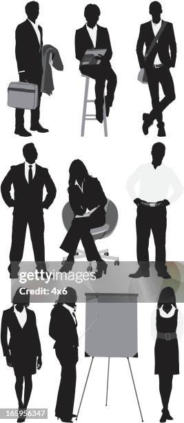 silhouette of business executives - flip chart white background stock illustrations
