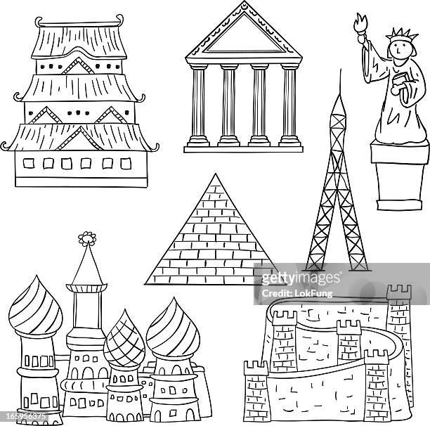 illustrations, cliparts, dessins animés et icônes de landmark collection en noir et blanc - pagode