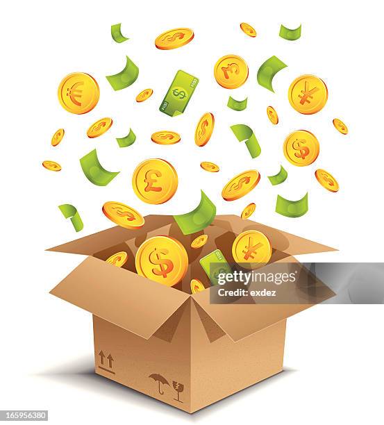 box of money - british currency stock illustrations