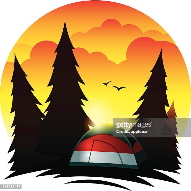 tent scene at dawn - dome tent stock illustrations