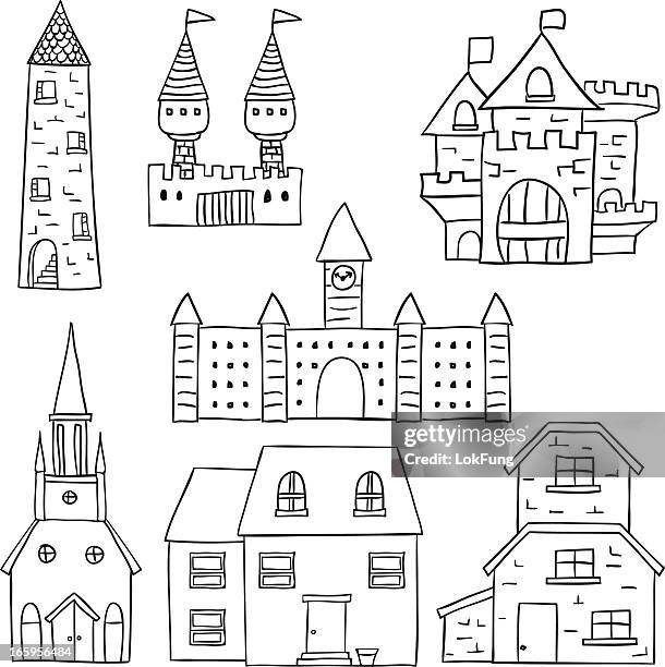 castle and fortress collection - castle stock illustrations