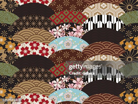 Japanese Collage Patterns Japanese Pattern Collage Textile Patchwork Design With Floral And ...