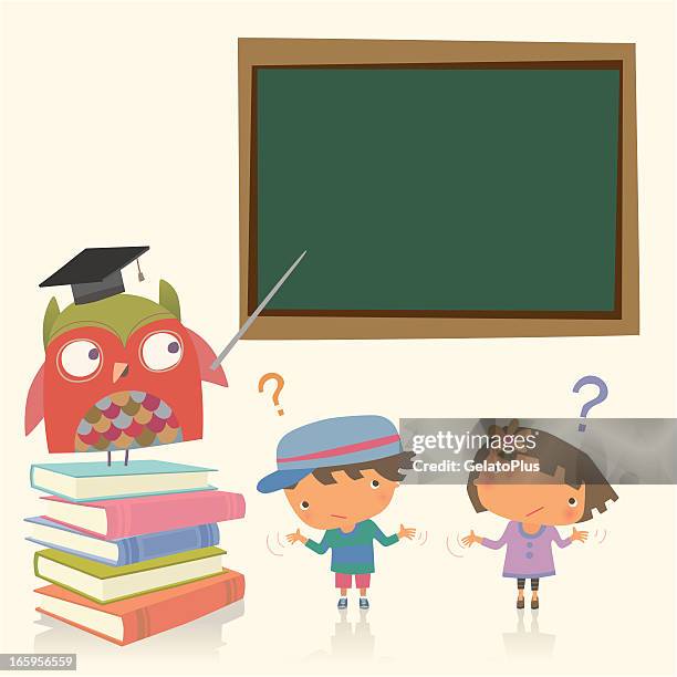 professor owl and student - problem solution stock illustrations