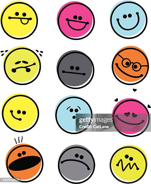 ilustraciones, imágenes clip art, dibujos animados e iconos de stock de conjunto de abstract emoticons - smiley face
