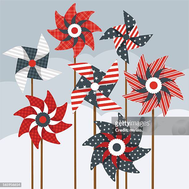 amerikanische flagge windrädchen - windrad spielzeug stock-grafiken, -clipart, -cartoons und -symbole