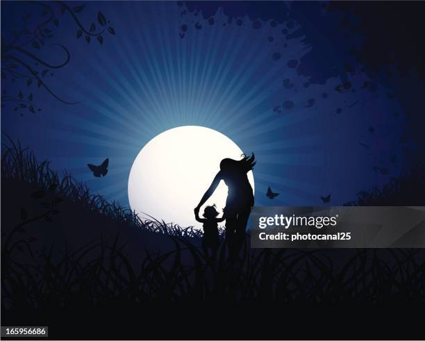mother care in the night - man dark background stock illustrations