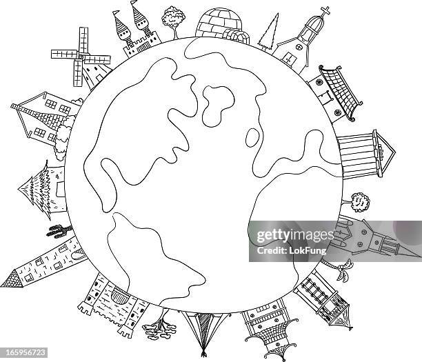 travel around the world illustration - ball mill stock illustrations