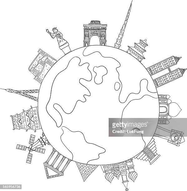 landmark around the world illustration - travel destinations stock illustrations