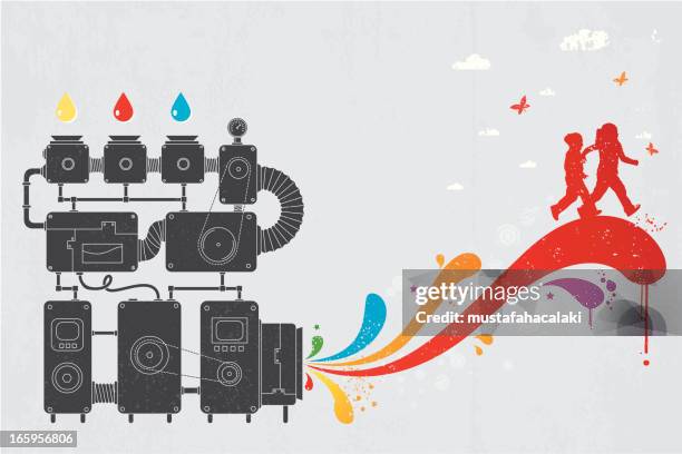 rainbow machine - colourful wall stock illustrations