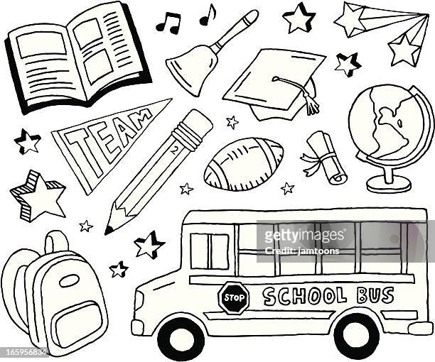 ilustraciones, imágenes clip art, dibujos animados e iconos de stock de escuela garabatos - edificio escolar