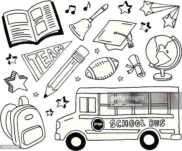 stockillustraties, clipart, cartoons en iconen met school doodles - handbel