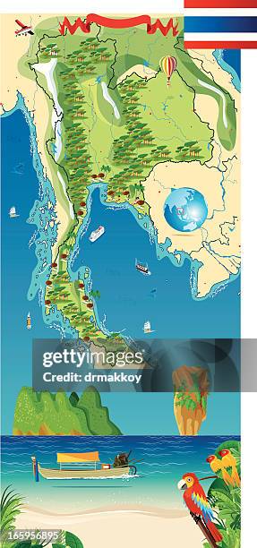 cartoon map of thailand - phuket beach stock illustrations