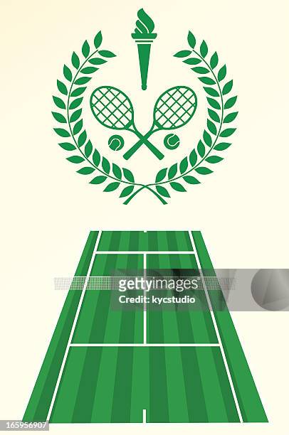 ilustraciones, imágenes clip art, dibujos animados e iconos de stock de emblema de tenis para presentación y - tennis net