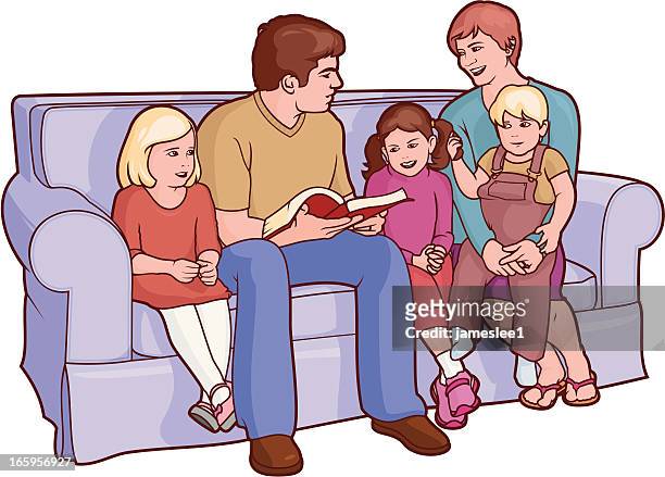 family reading - family on sofa stock illustrations