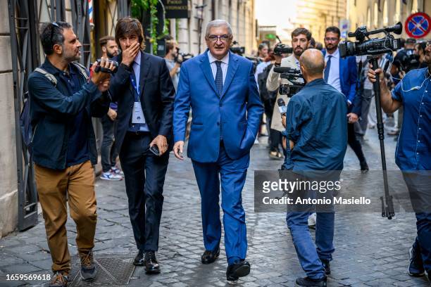 Italian deputy Tommaso Foti arrives to attend the National Assembly of the political party Fratelli d'Italia , on September 12, 2023 in Rome, Italy.