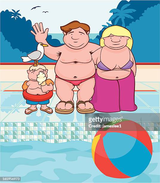overweight family vacation - skimpy bathing suits stock illustrations
