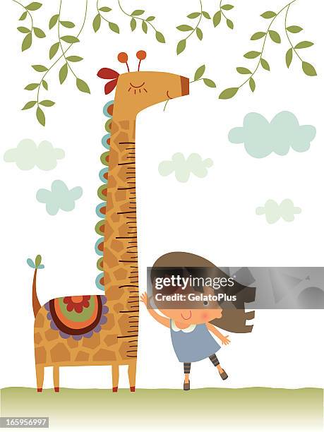 ilustraciones, imágenes clip art, dibujos animados e iconos de stock de jirafa gráfico de crecimiento - height chart