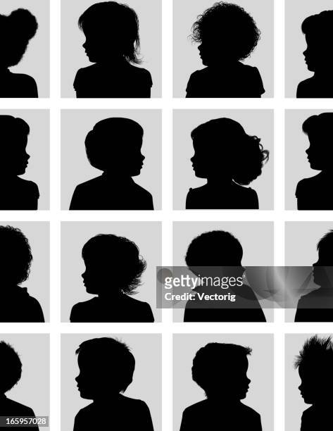 children profile - curls girl silhouette stock illustrations