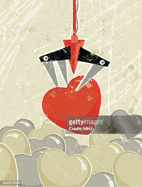 ilustrações, clipart, desenhos animados e ícones de coração escolhidos por um jogo de fliperama de travas crane - crane machinery