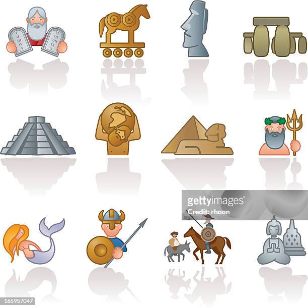 illustrazioni stock, clip art, cartoni animati e icone di tendenza di icone storiche - cavallo di troia