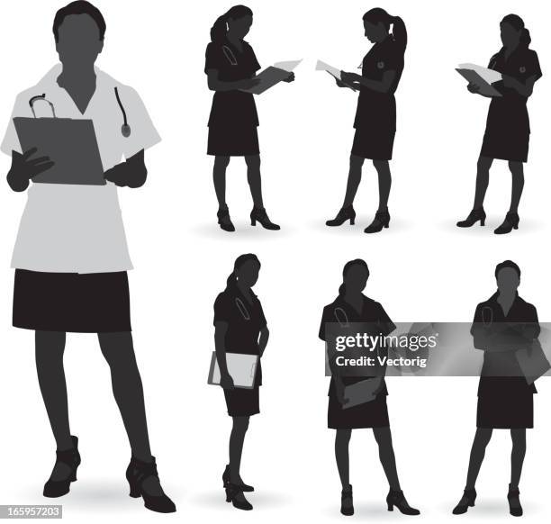 stockillustraties, clipart, cartoons en iconen met doctor silhouette - vrouwelijke dokter