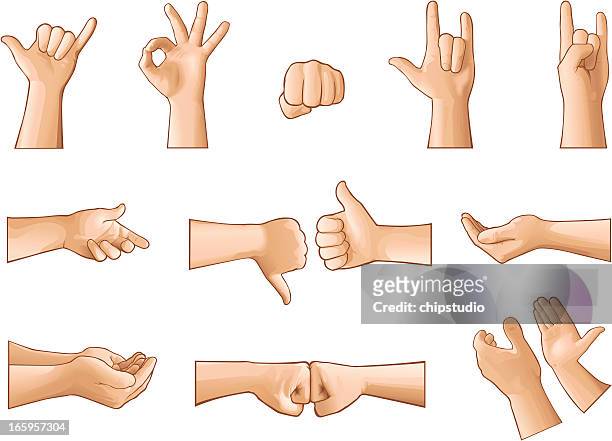 illustration of hands making different gestures - fist bump stock illustrations