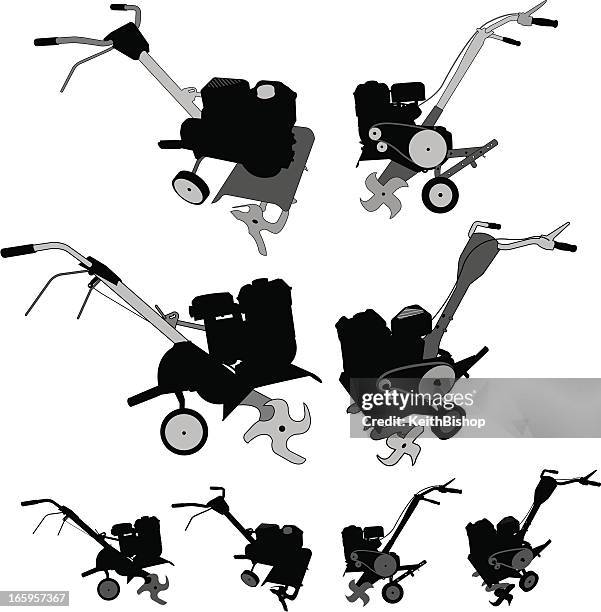 garden tiller oder harrow plow - harrow agricultural equipment stock-grafiken, -clipart, -cartoons und -symbole