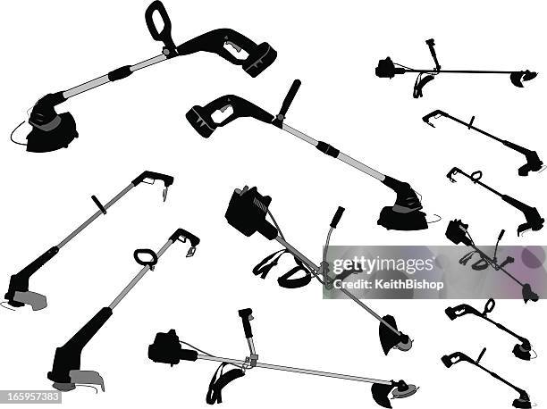 weedwacker, edger, schlankeren-gartengerät - weed trimmer stock-grafiken, -clipart, -cartoons und -symbole