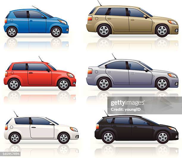 city & family cars - car side stock illustrations