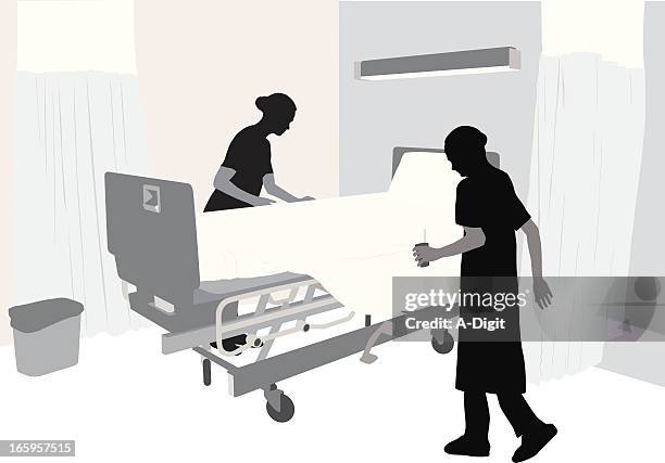 elder care vector silhouette - two nurses stock illustrations