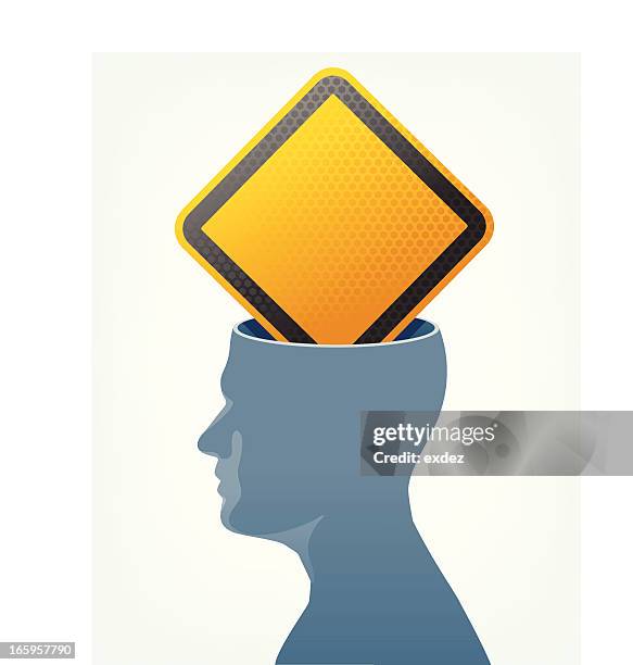 warning inside brain - construction sign vector stock illustrations