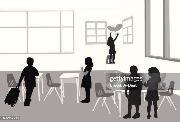 kids play vector silhouette - engaging classroom stock illustrations