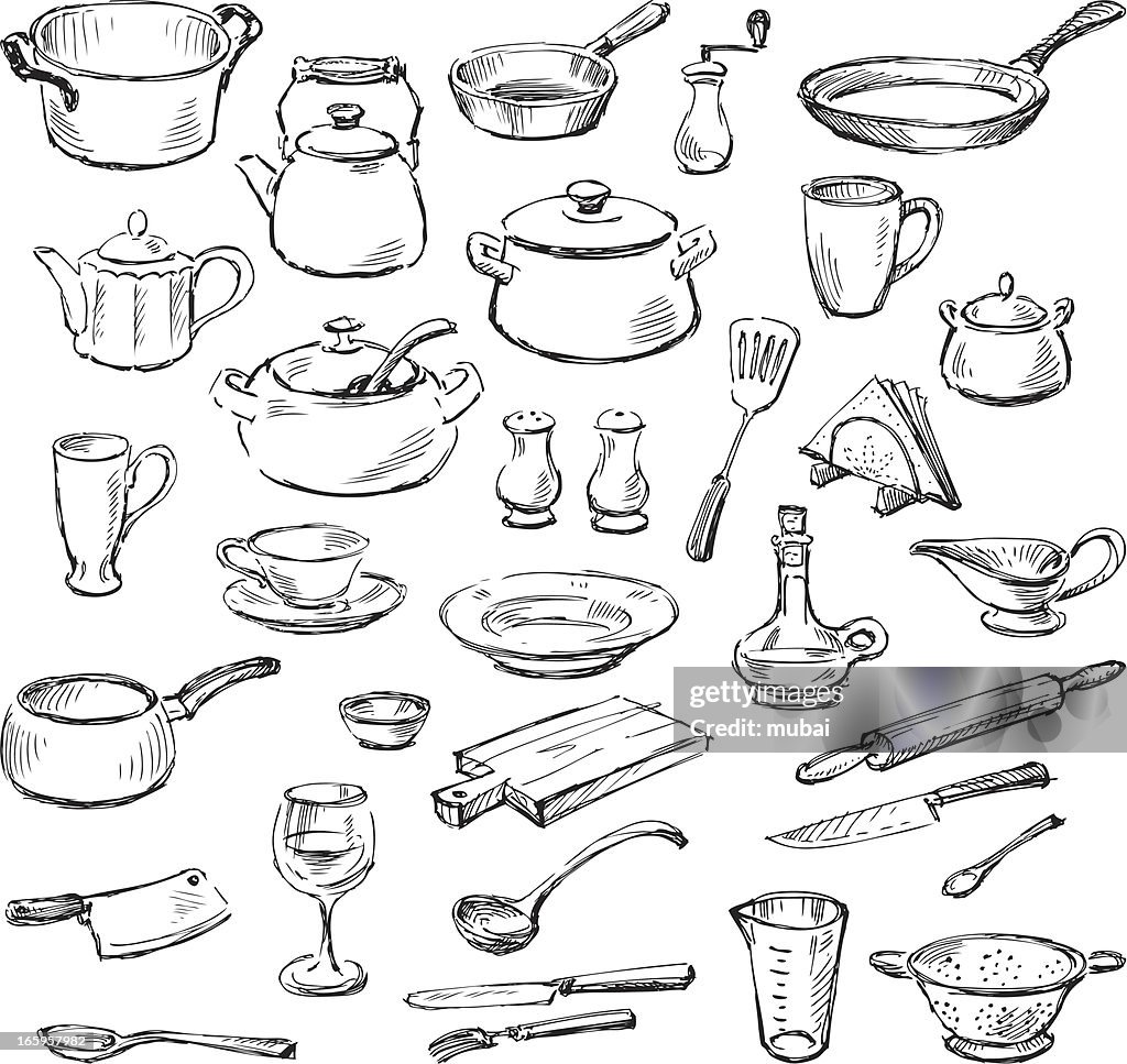Kitchenware Drawing Kitchenware High-Res Vector Graphic - Getty Images