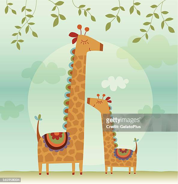 bildbanksillustrationer, clip art samt tecknat material och ikoner med mother and child - giraff