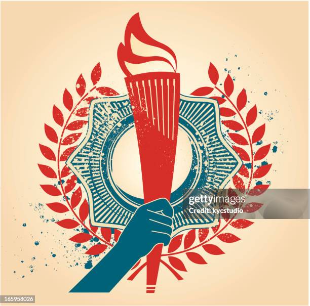 ilustrações de stock, clip art, desenhos animados e ícones de tocha olímpica emblema - tocha de fogo